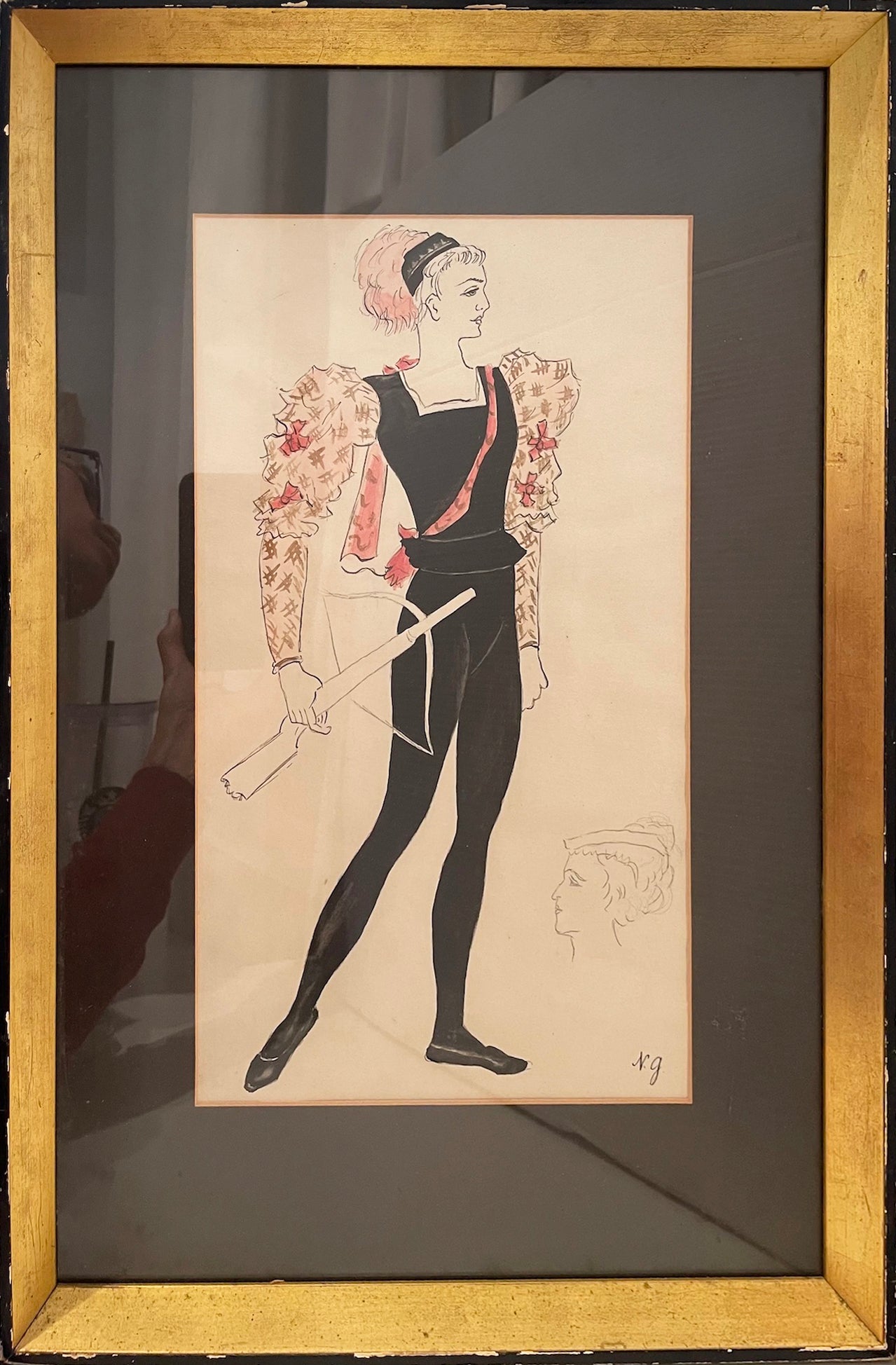 Natalia Goncharova Mixed Media Drawing: Costume Design of Florestan from Swan Lake