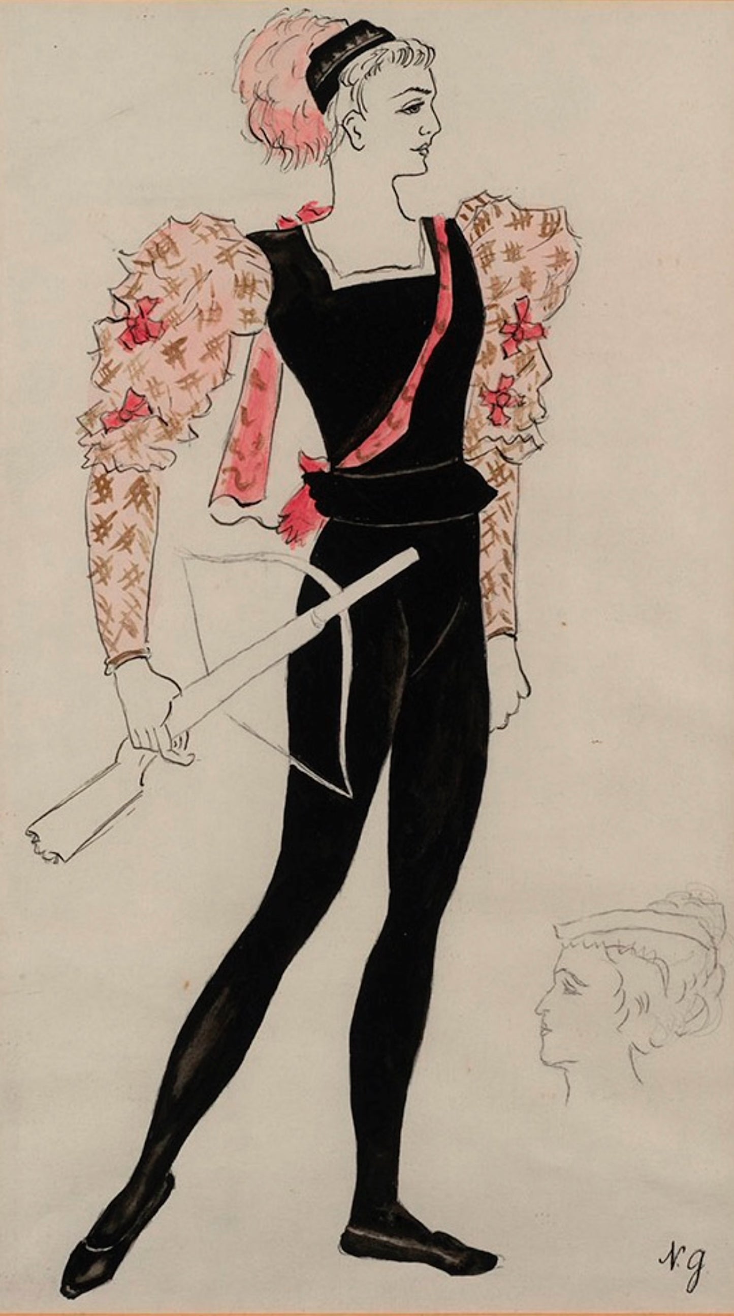 Natalia Goncharova Mixed Media Drawing: Costume Design of Florestan from Swan Lake