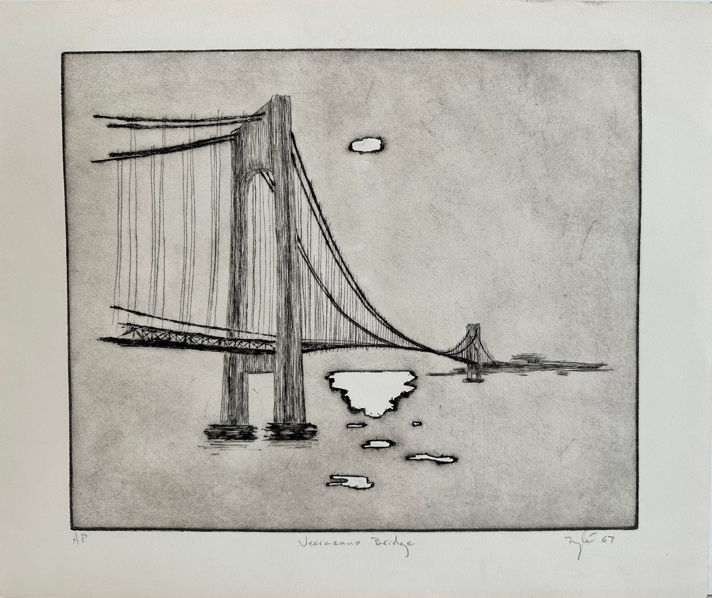 Set of 2 Zyle Etchings (AP): (1) Whitestone Bridge (2) Verrazzano Bridge