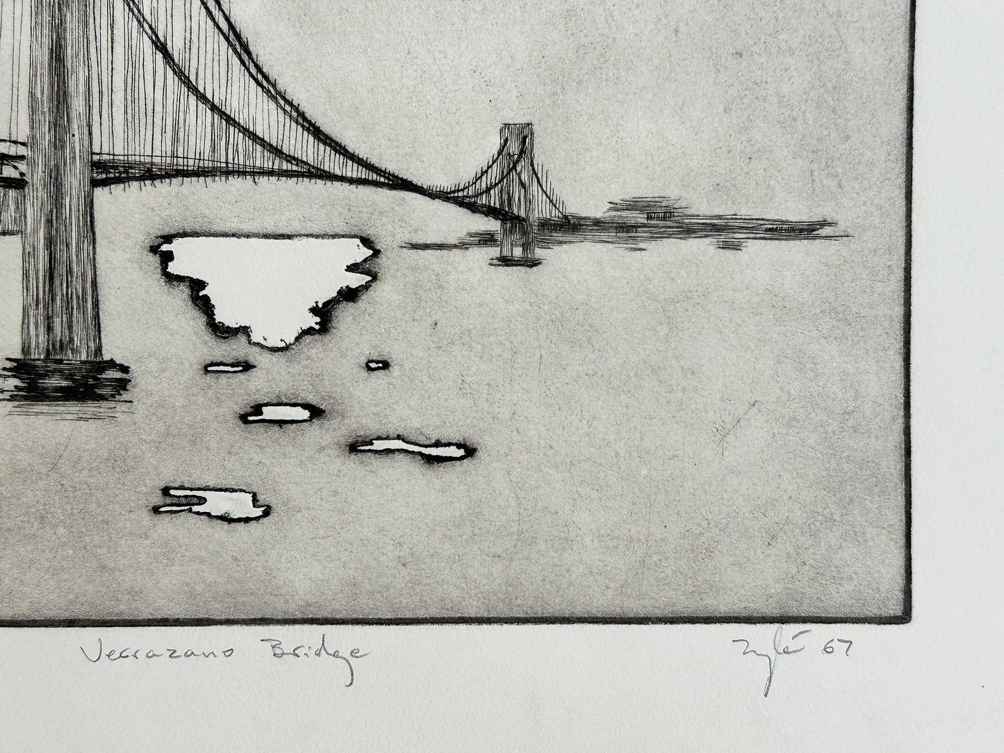 Set of 2 Zyle Etchings (AP): (1) Whitestone Bridge (2) Verrazzano Bridge