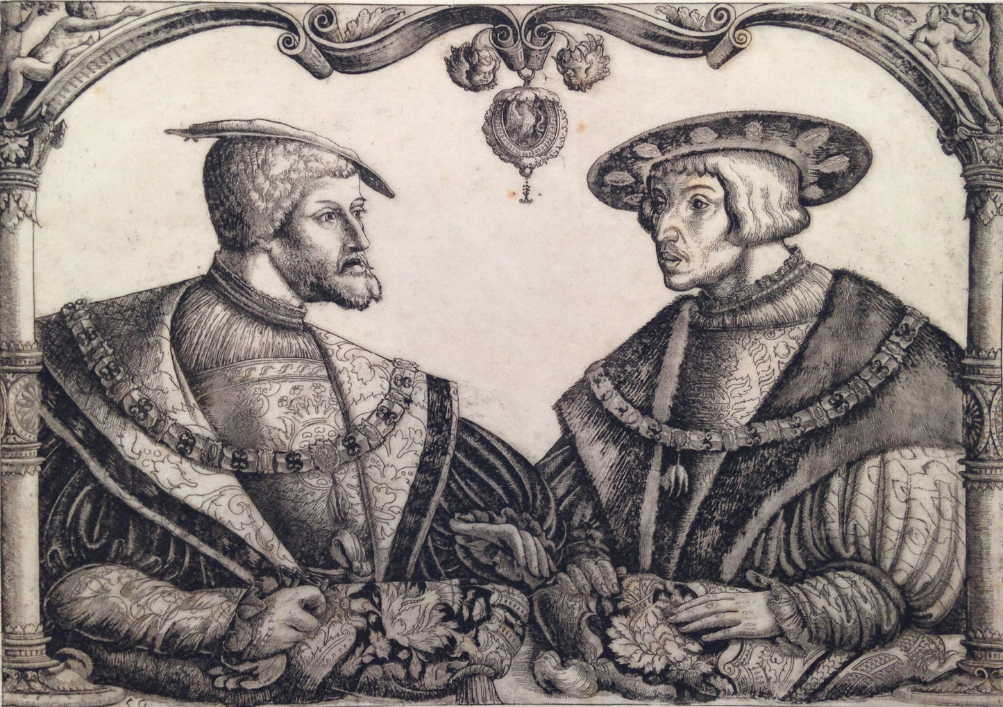 Christoph Bockstorffer Etching: Emperor Charles V and Ferdinand I