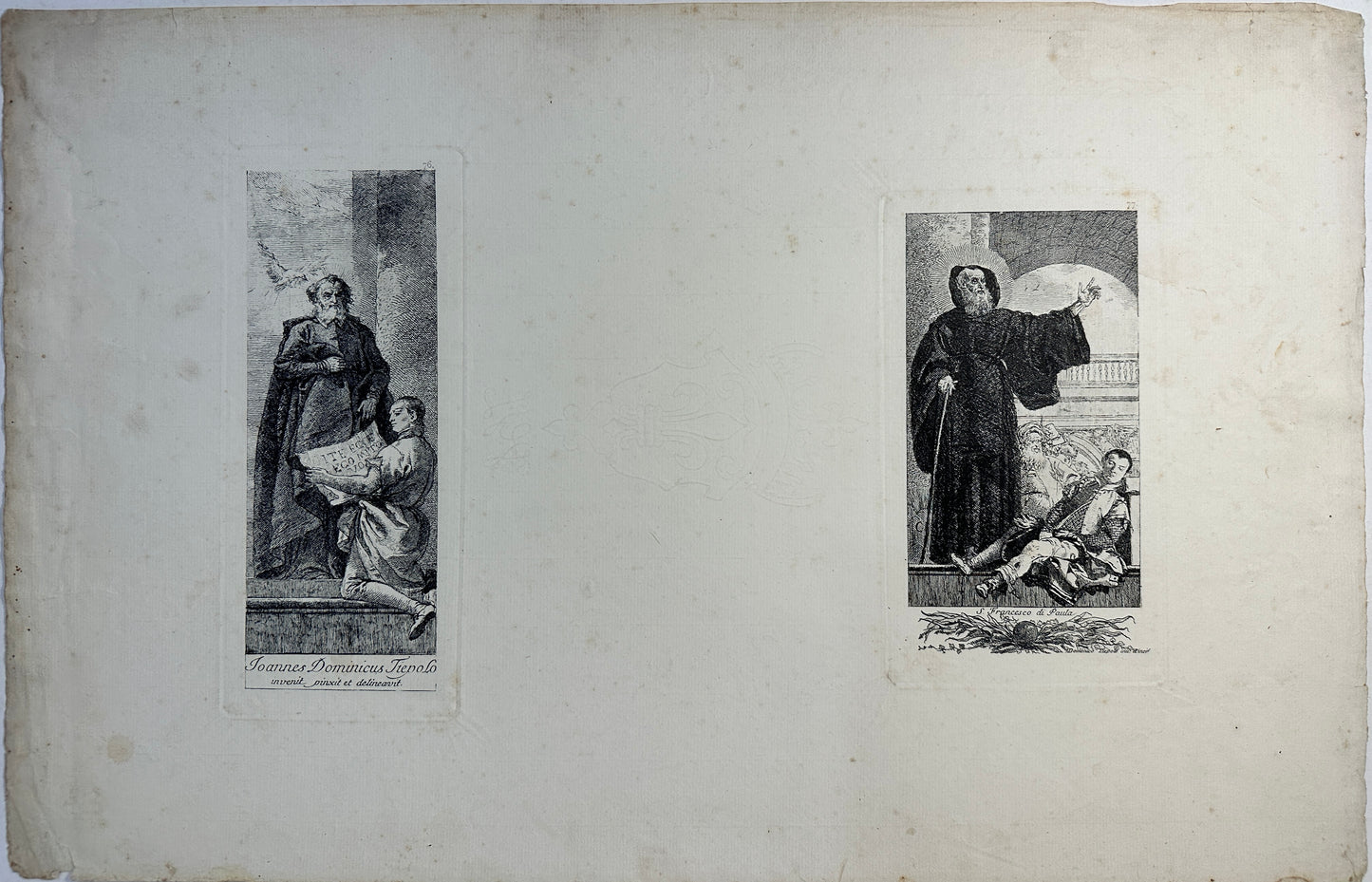 Tiepolo Giovanni Domenico Etching: "St. Geronimo Emiliani, Vesm 61; St. Francesco di Paula, Vesme 66"