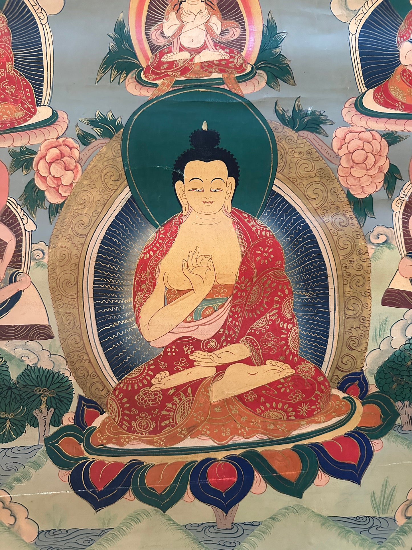 Thangka: Hand-painted Tibetan Thangka: Buddha in Red Robe