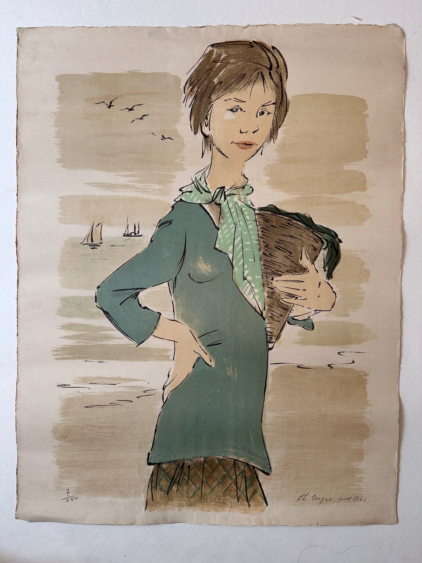 Set of 2 Philippe Henri Noyer Lithographs: (A) French Girl (B) Circus Group