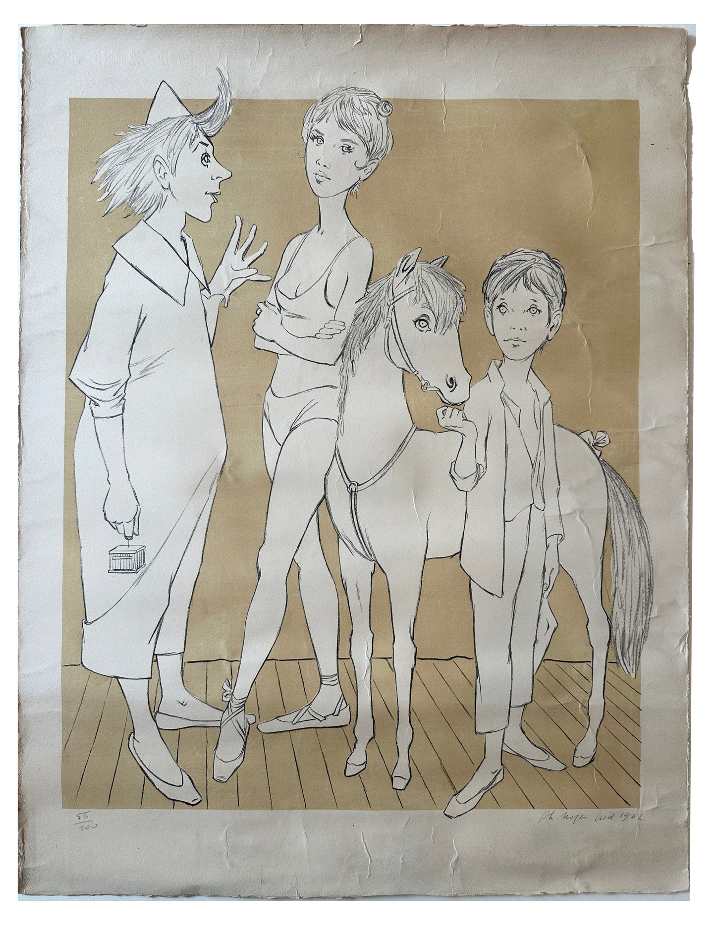 Set of 2 Philippe Henri Noyer Lithographs: (A) French Girl (B) Circus Group
