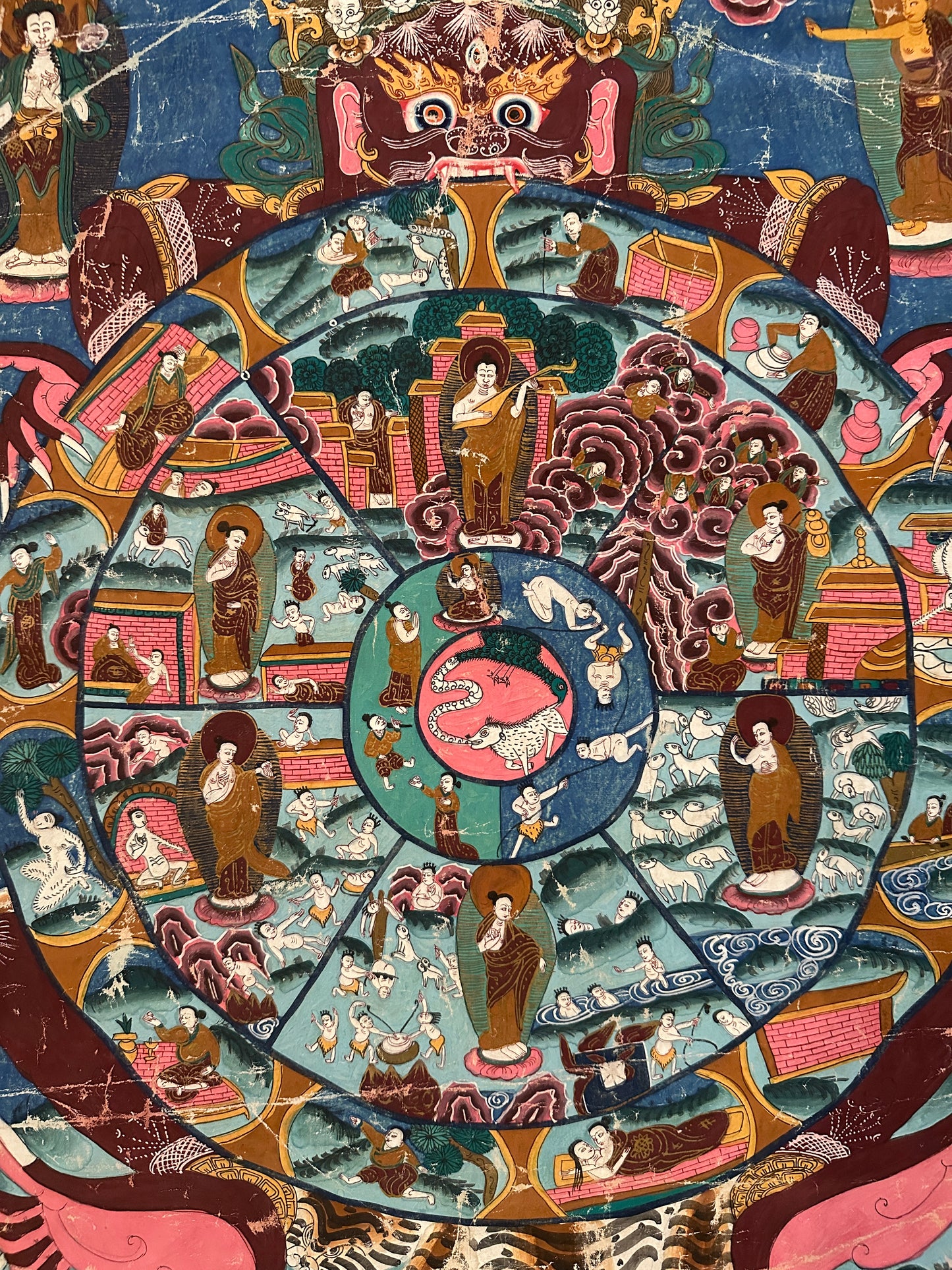 Thangka: Hand-painted Tibetan Thangka: Wheel of Life