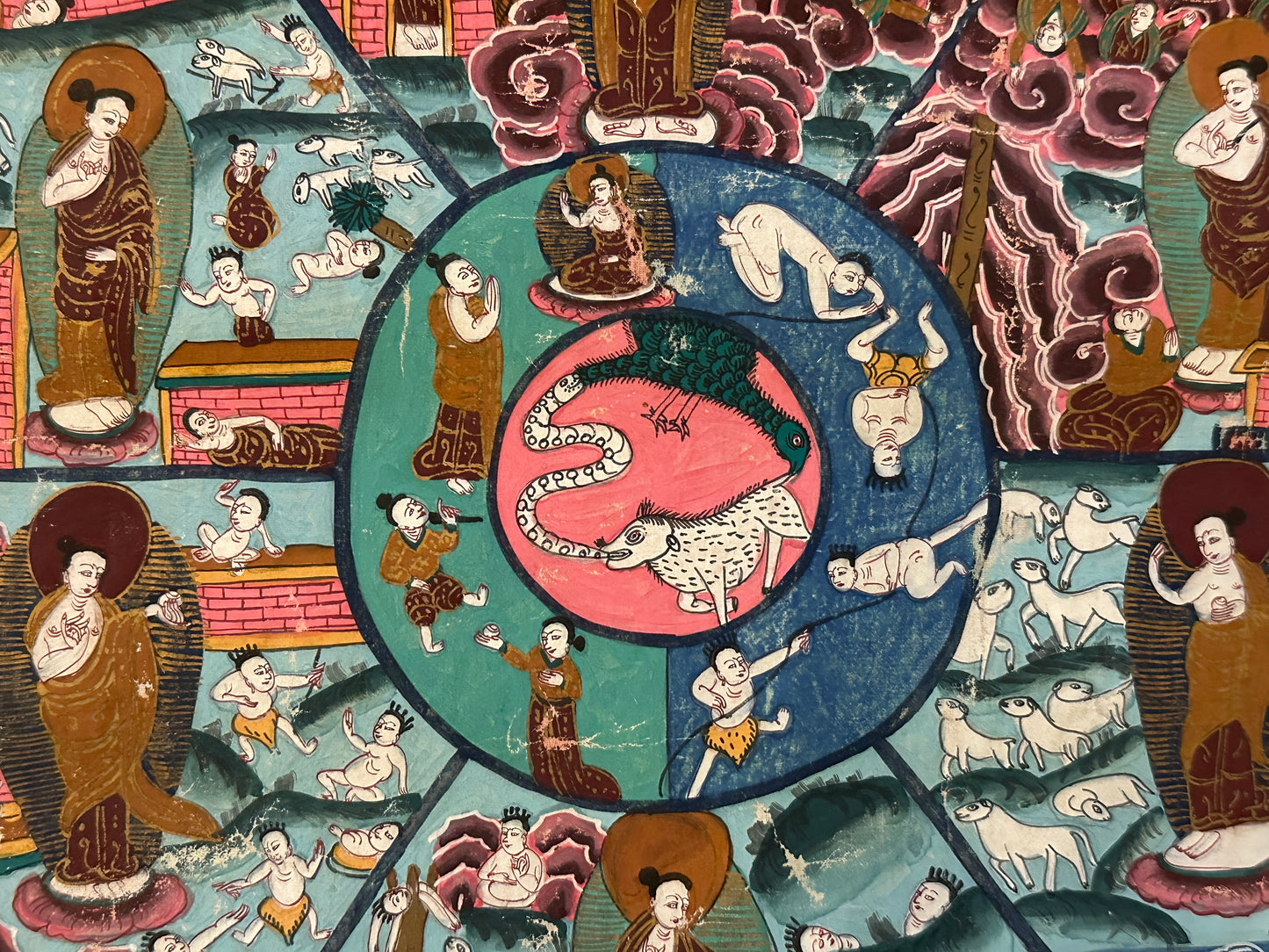 Thangka: Hand-painted Tibetan Thangka: Wheel of Life