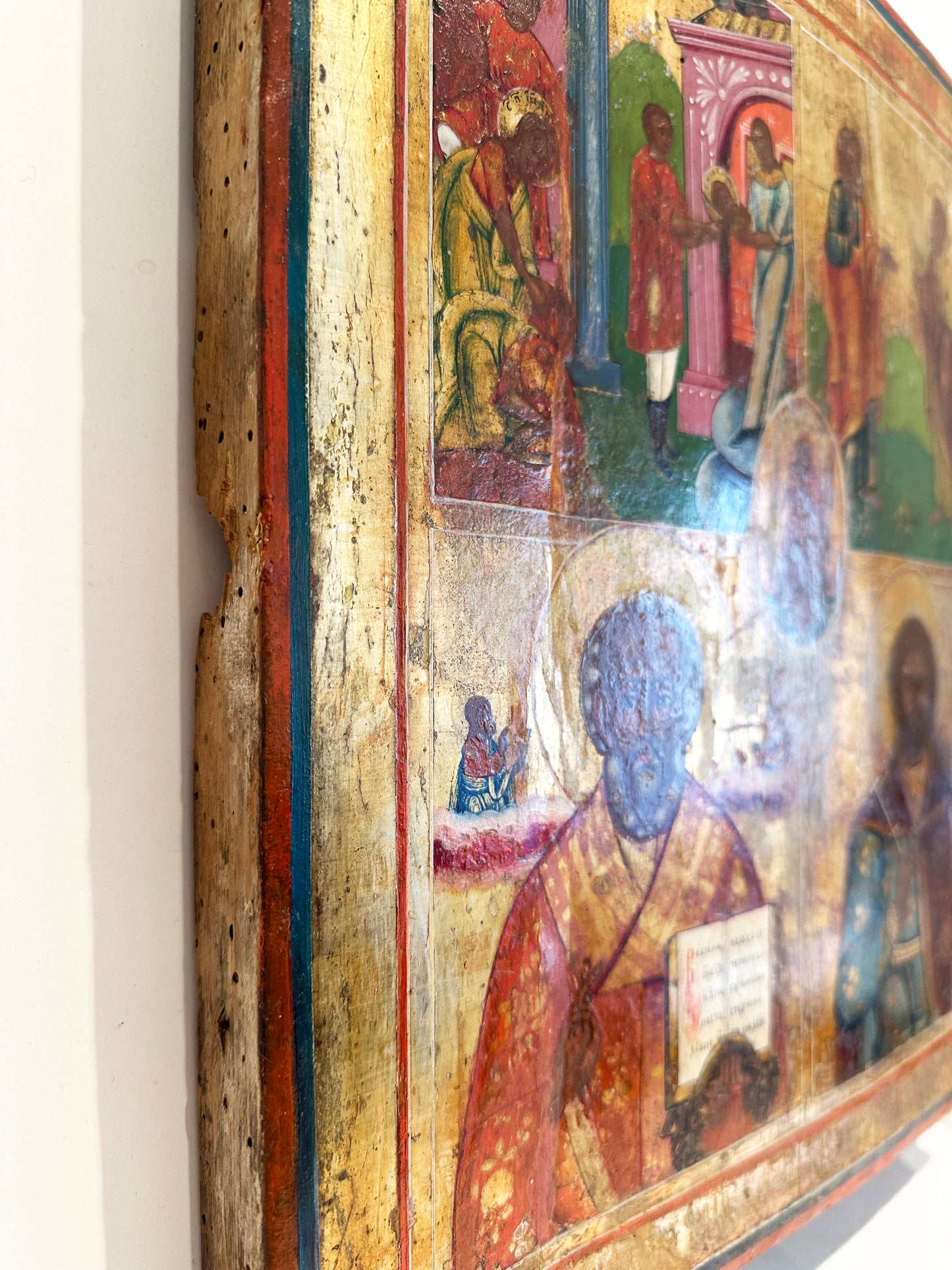 18th Century Vetka Russian Orthodox Icon: Biblical scenes and Saints
