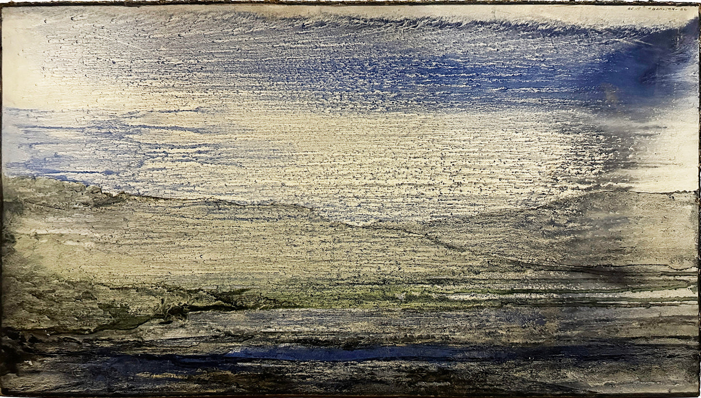 Gene Charlton Oil Painting: Abstract blue landscape, 1956