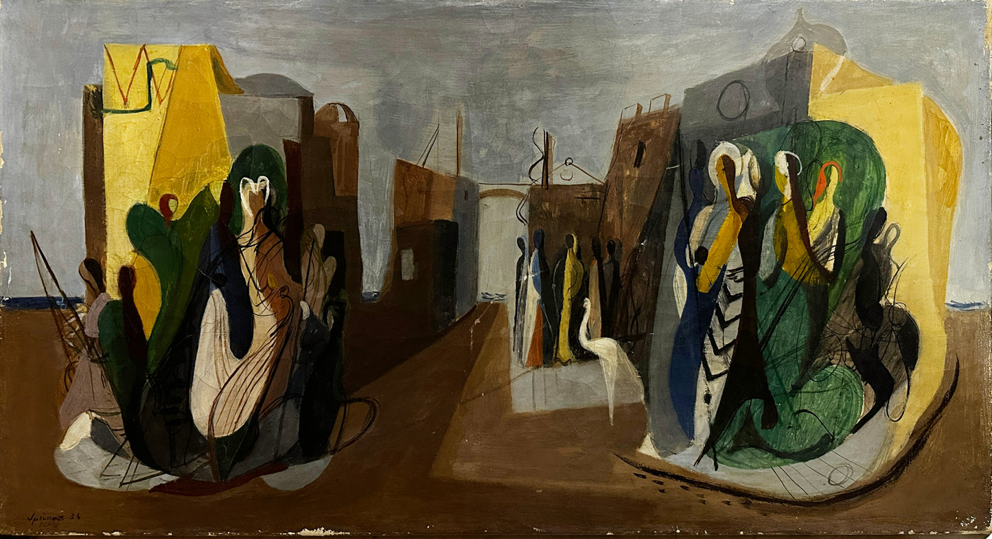 Ferdinand Springer Oil Painting: Abstract village scene