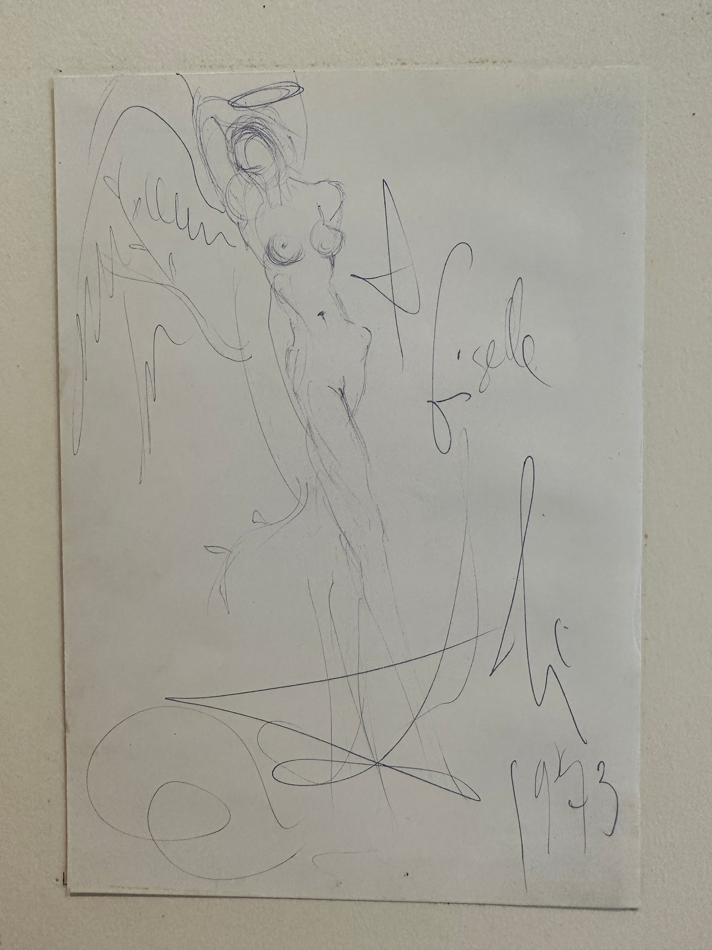 Salvador Dali Drawing: "The Angel" 1973