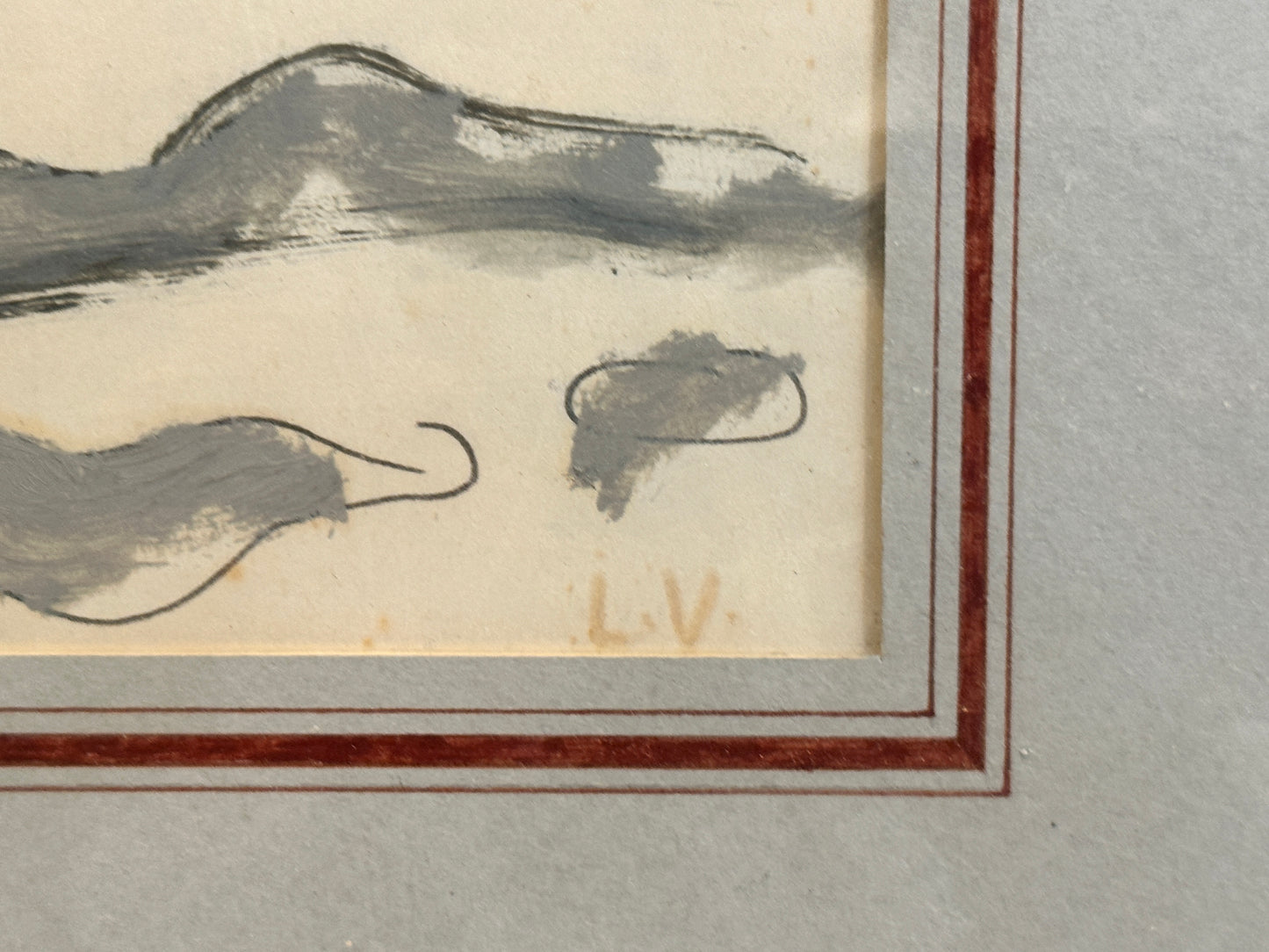 Louis Valtat Gouache Painting: Two figures under an umbrella