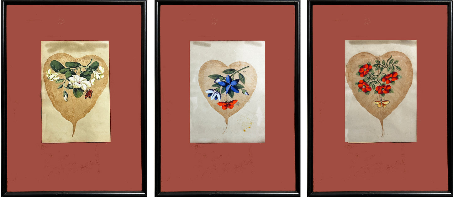Set of 3: Unsigned 20th Century English Acrylic on Leaves