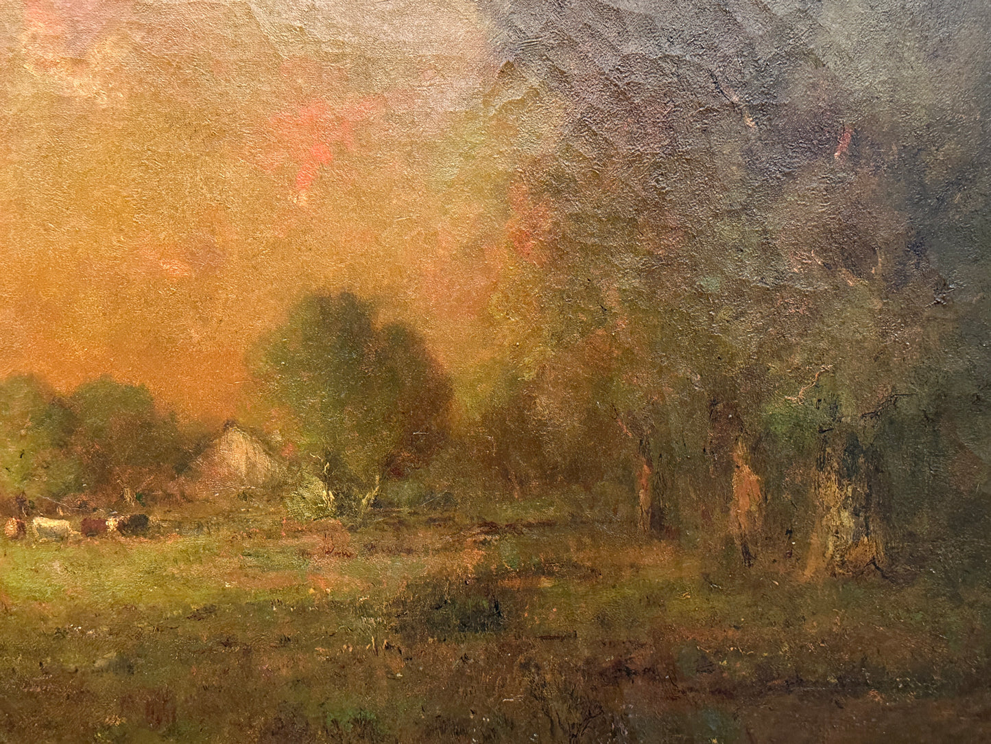 Hudson River School Oil Painting: Meadow Scene with Cows
