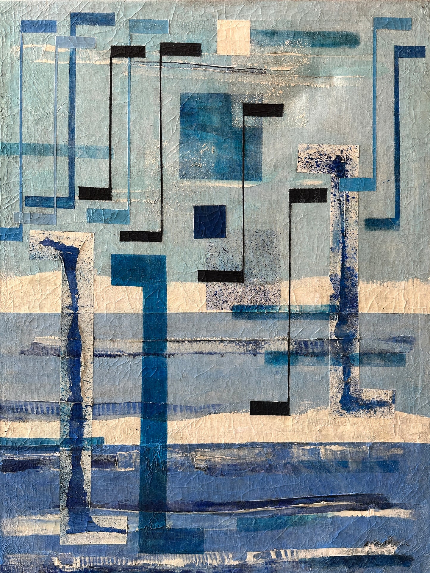 Irene Rice Pereira Oil on Canvas: Blue abstract composition "Movement Towards the Form of Something"