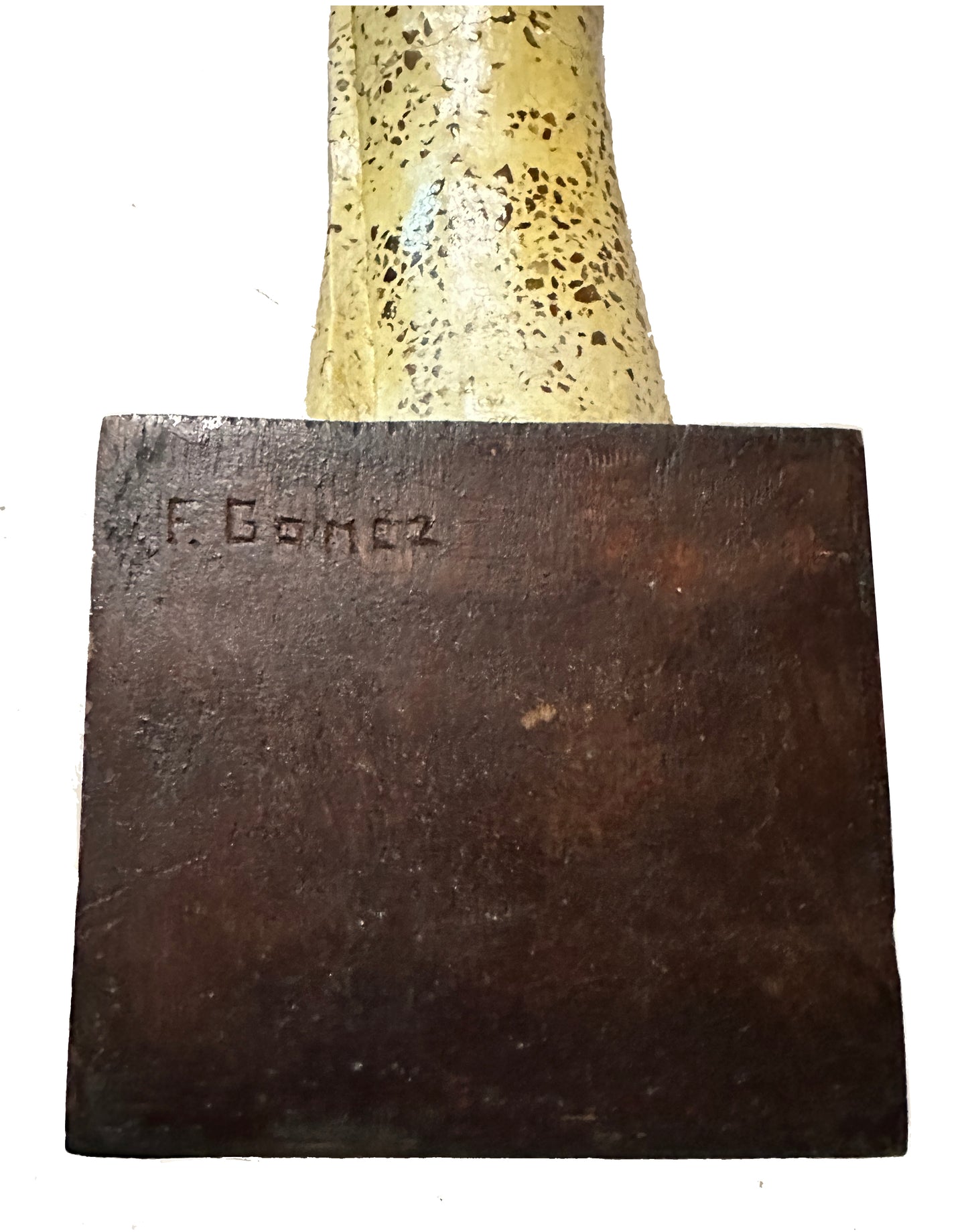 Signed Cubist Sculpture Composite on a Wooden Base by Fabriciano Gomez