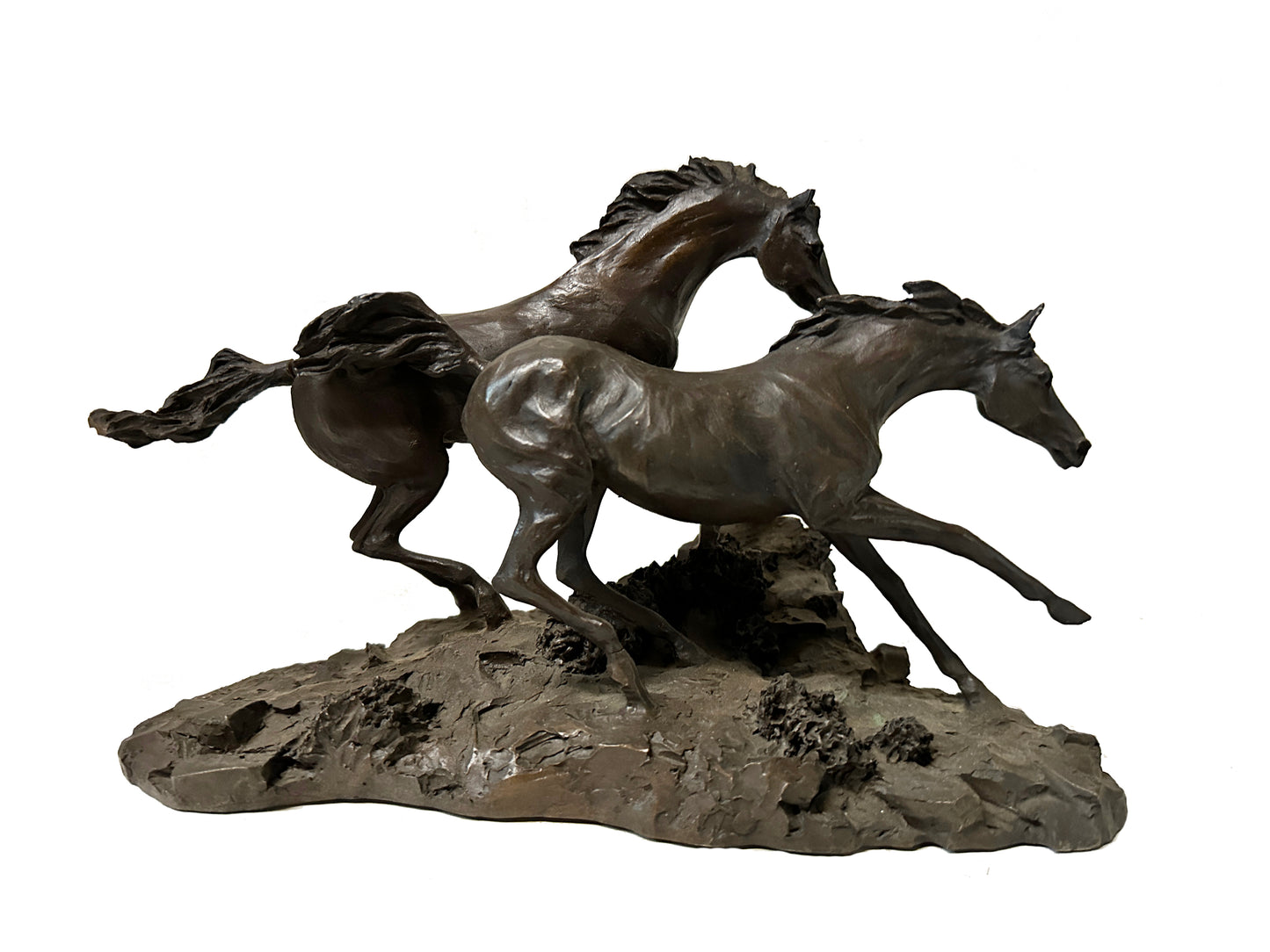 Clay Sculpture of Two Horses - "Morning on the Montana Plains" by Lanford Monroe