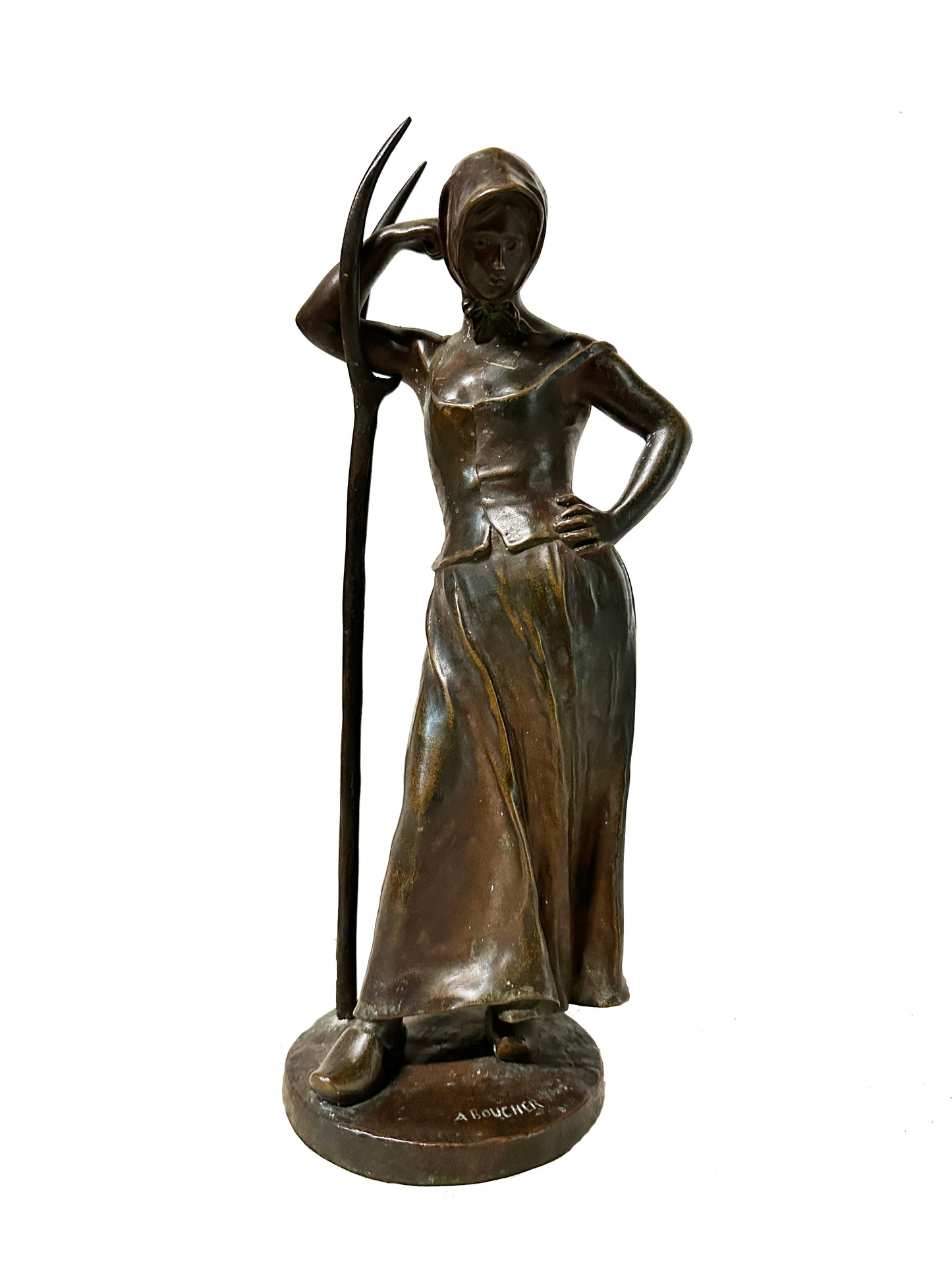 Alfred Boucher Signed Bronze Sculpture: "La Faneuse"