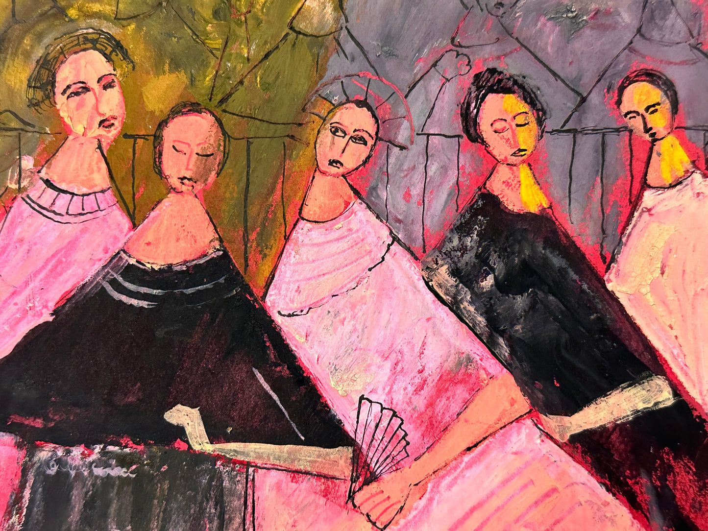 Gene Charlton Oil Painting: 5 Women in Dresses