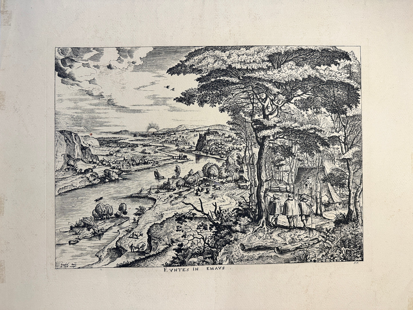 Pieter Bruegel the Elder Etching: "Landscape with Pilgrims at Emmaus" (Euntes in Emaus)