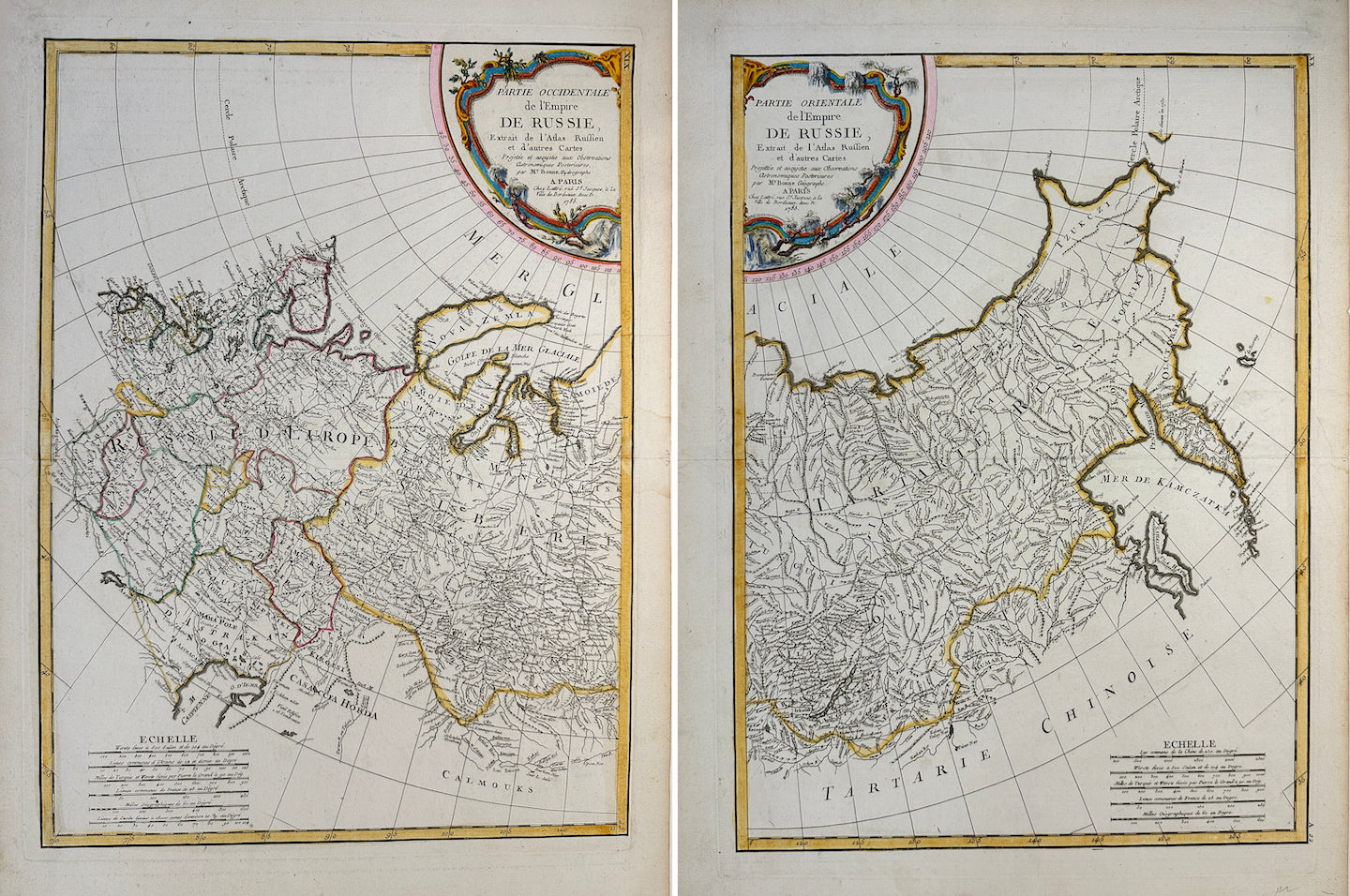 Pair of Maps of Empire Russia by Rigobert Bonne: (1) Partie Occidentale de l'Empire de Russie (2) Partie Orientale de l'Empire de Russie
