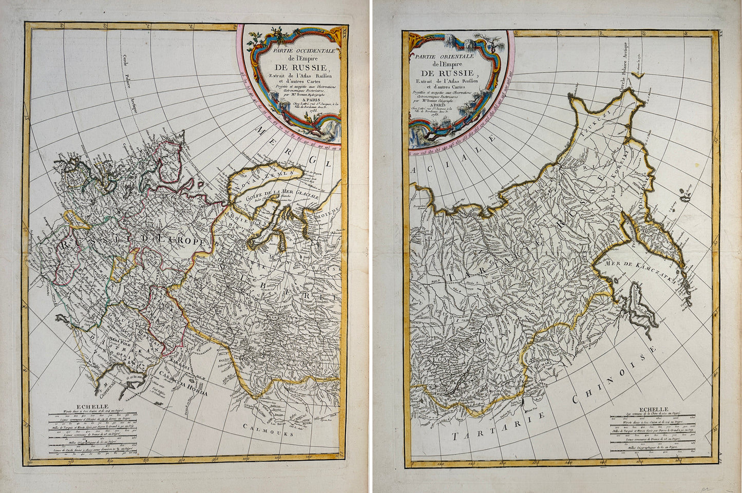 Pair of Maps of Empire Russia by Rigobert Bonne: (1) Partie Occidentale de l'Empire de Russie (2) Partie Orientale de l'Empire de Russie