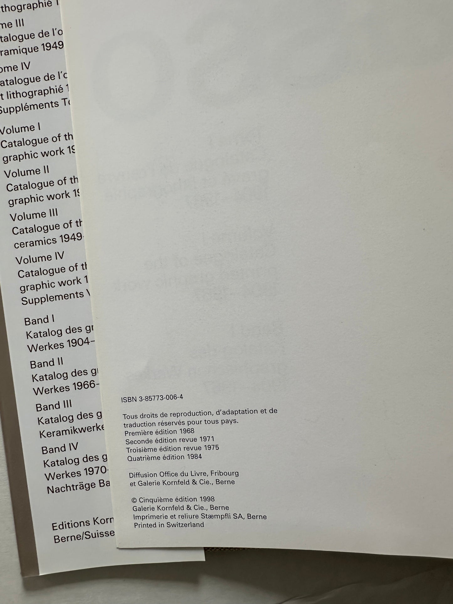 Pablo Picasso, Vol. 1: Catalogue of the Printed Graphic Work (First Edition)