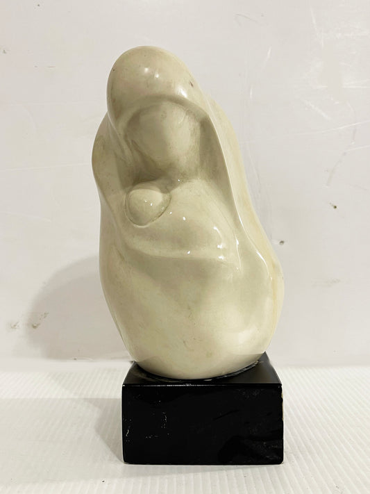 Unsigned 20th C Limestone Sculpture: "Mother and Child"