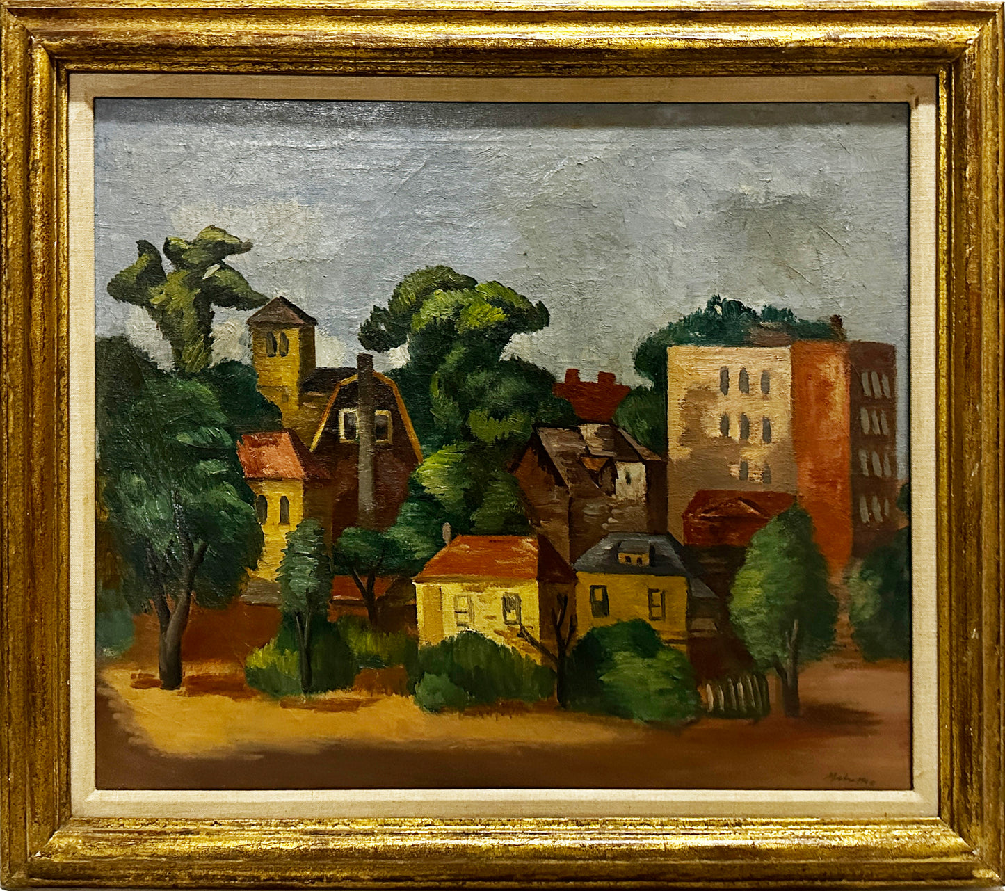 Jan Matulka Oil on Canvas: Townscape
