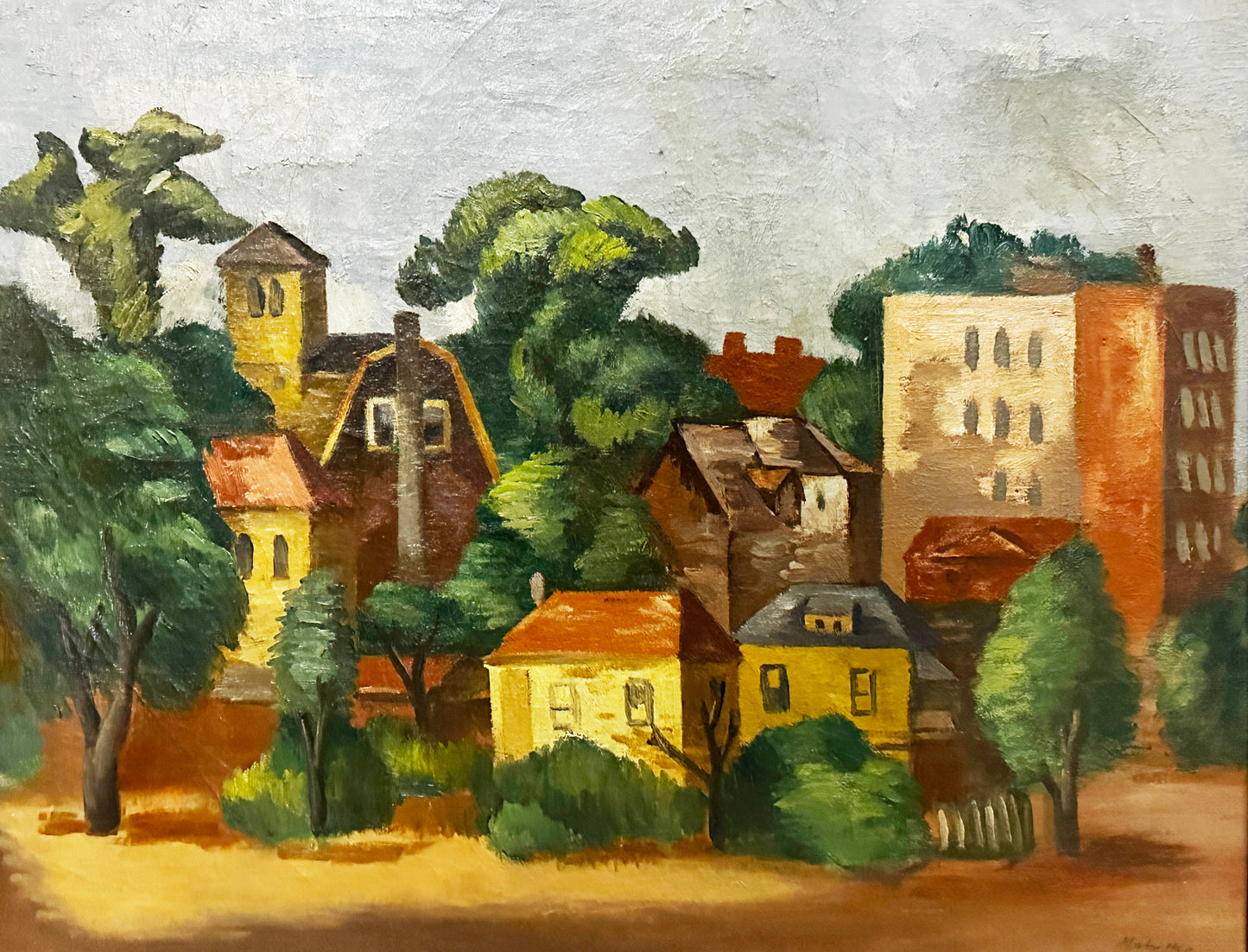 Jan Matulka Oil on Canvas: Townscape