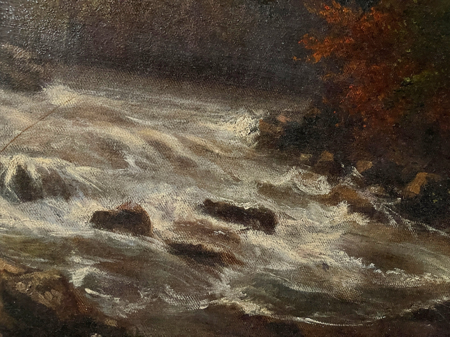 Hudson River School Oil Painting: Men fishing on a river
