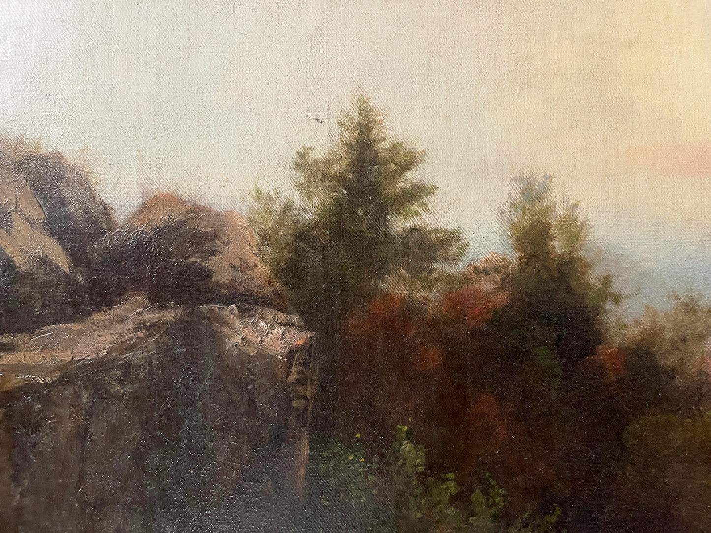 Hudson River School Oil Painting: Men fishing on a river
