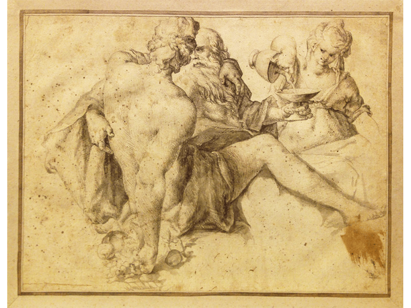 Bartholomeus Spranger Drawing: "Lot and His Daughters"