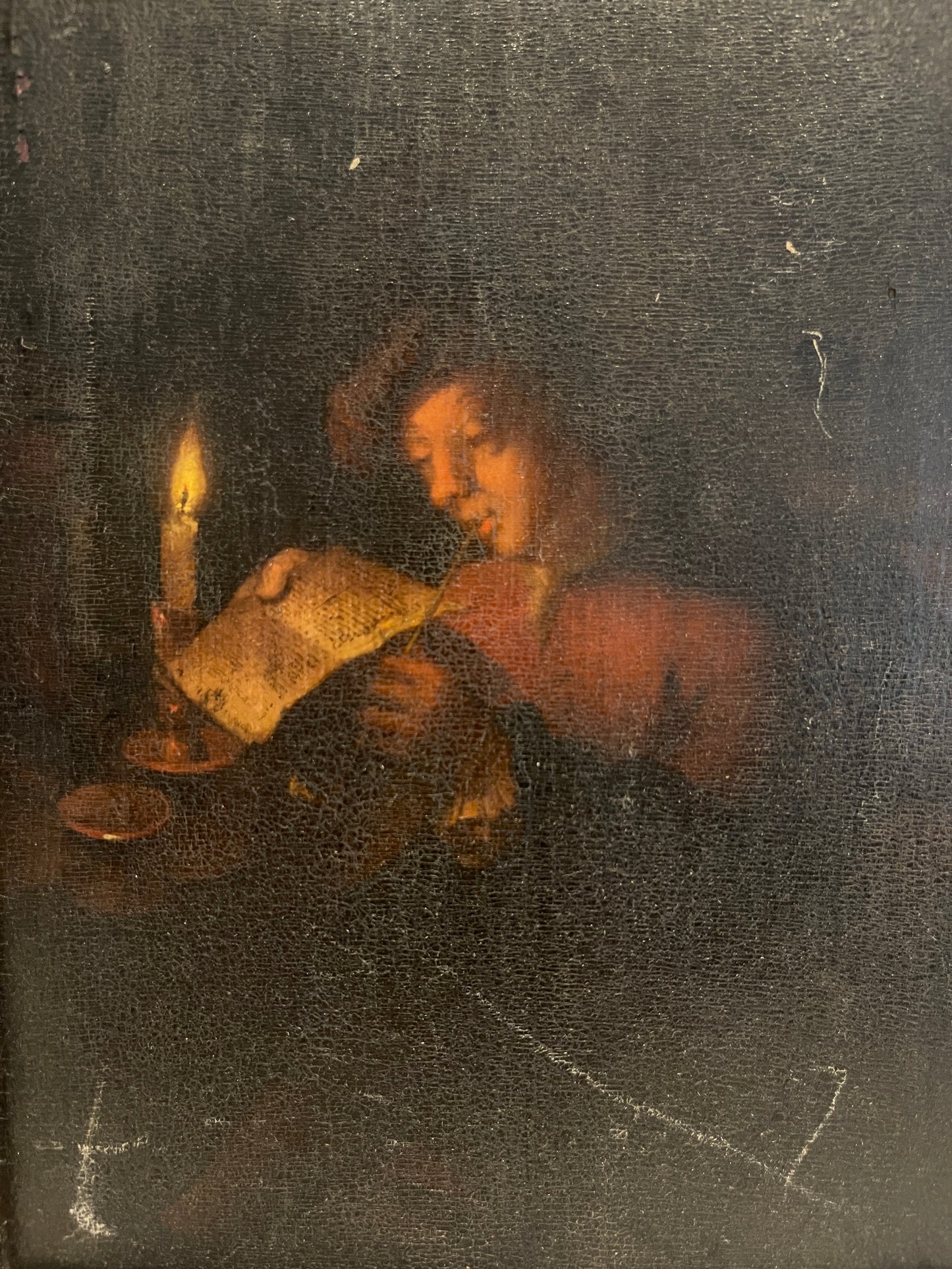 Godfried Schalken Oil Painting: Man reading in candlelight