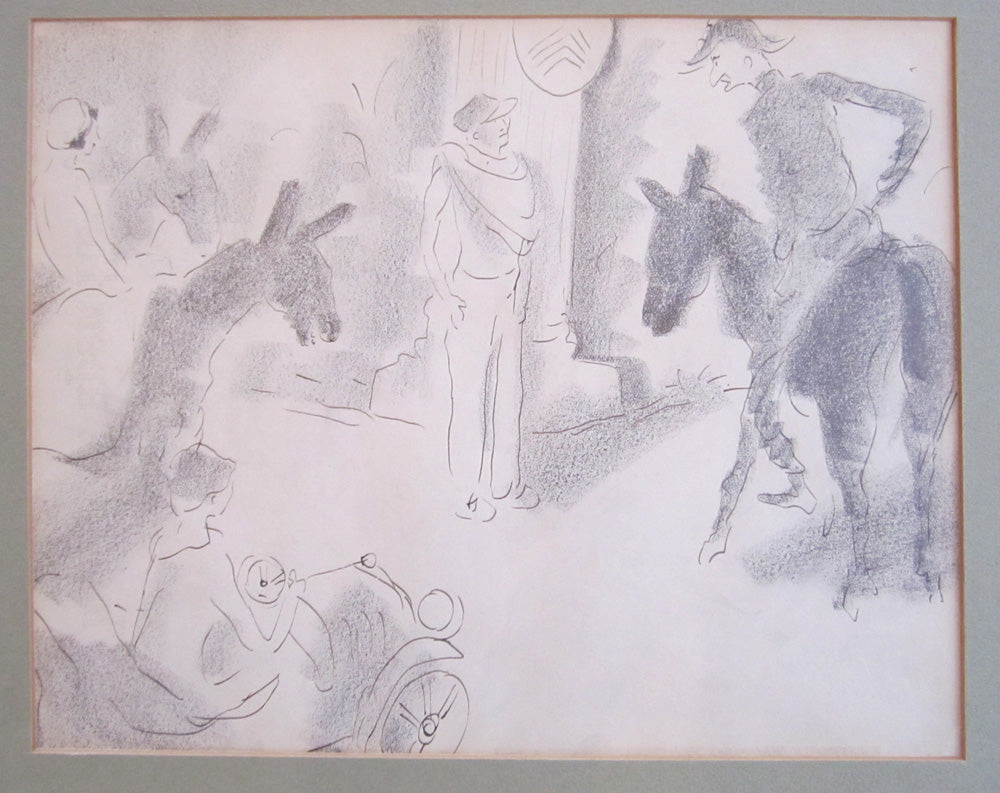 Marcel Vertes Drawing: "l'apparition de taxis"