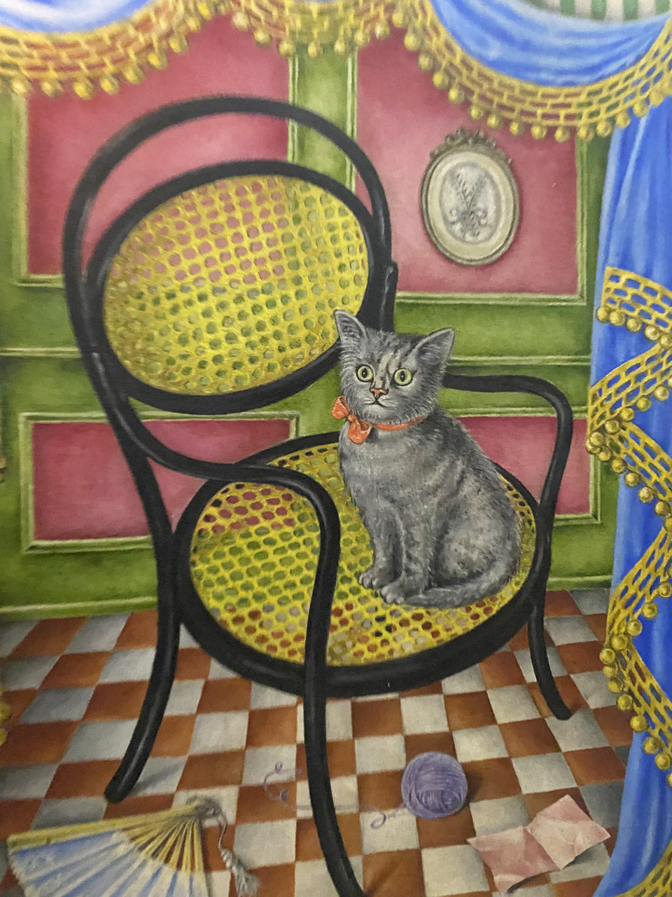 Emilio Baz Viaud Oil Painting: Cat on a chair