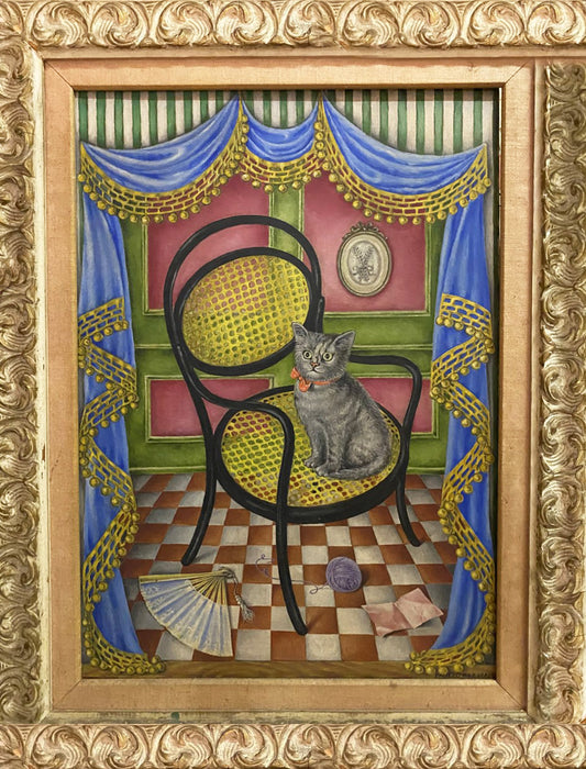 Emilio Baz Viaud Oil Painting: Cat on a chair