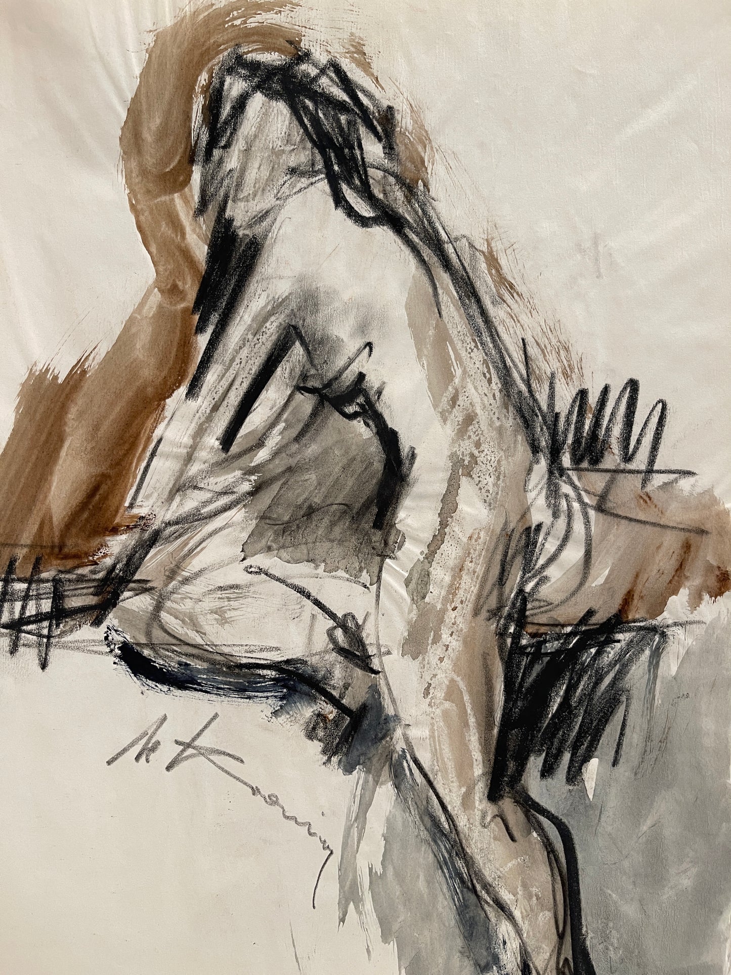 After Willem de Kooning Mixed Media Drawing: Figure of a Naked Woman