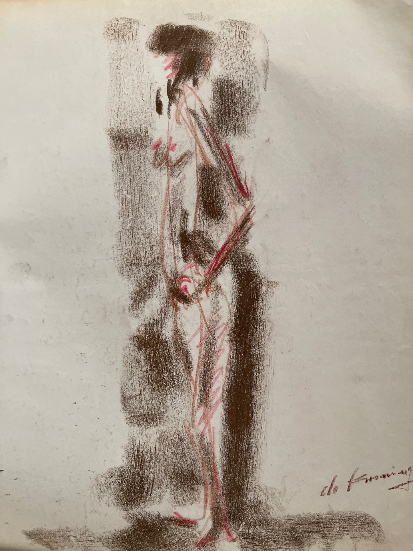 After Willem de Kooning Pastel Drawing: Figure of a Woman Standing