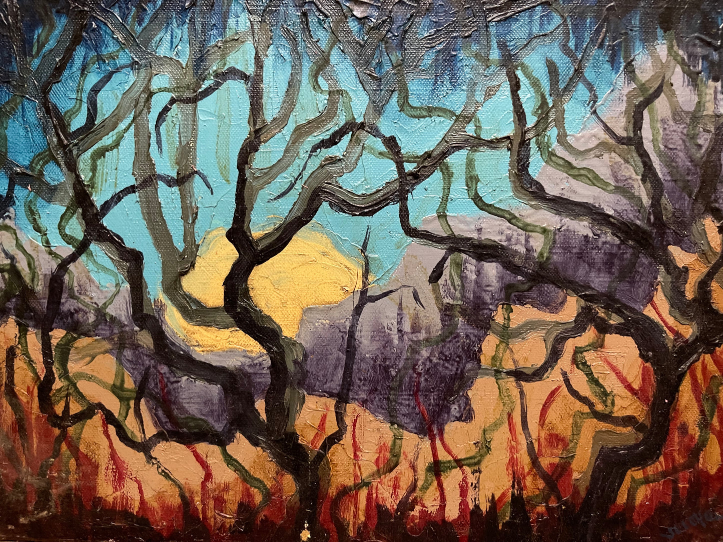 Roger Selchow Oil Painting - Crooked Trees at Night