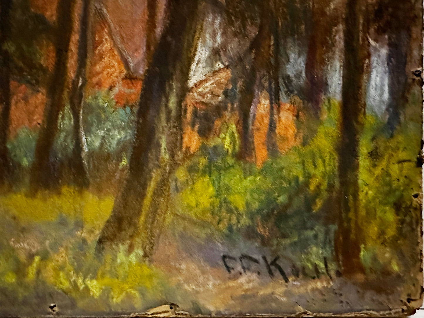 Friedrich Ferdinand Koch Pastel Drawing: Houses behind tall trees