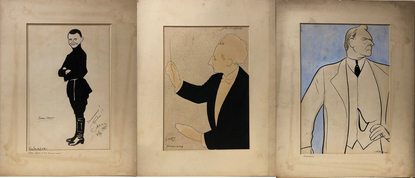 Set of 3 Leo Hershfield Drawings: "Serge Jaroff", "Stowkowsky", and "Chaliapin"