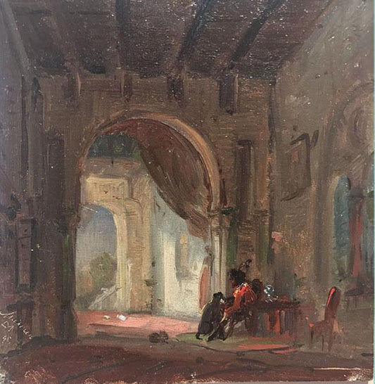 Ludwig Mecklenburg Oil on Board: Interior of a Palace