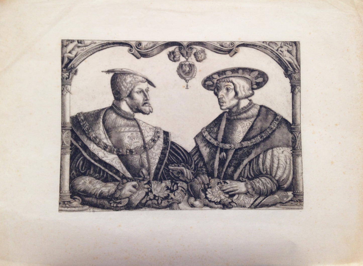 Christoph Bockstorffer Etching: Emperor Charles V and Ferdinand I