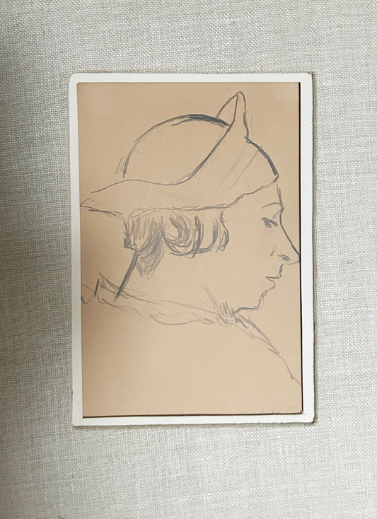 Joseph Stella Drawing: Profile of a lady with hat