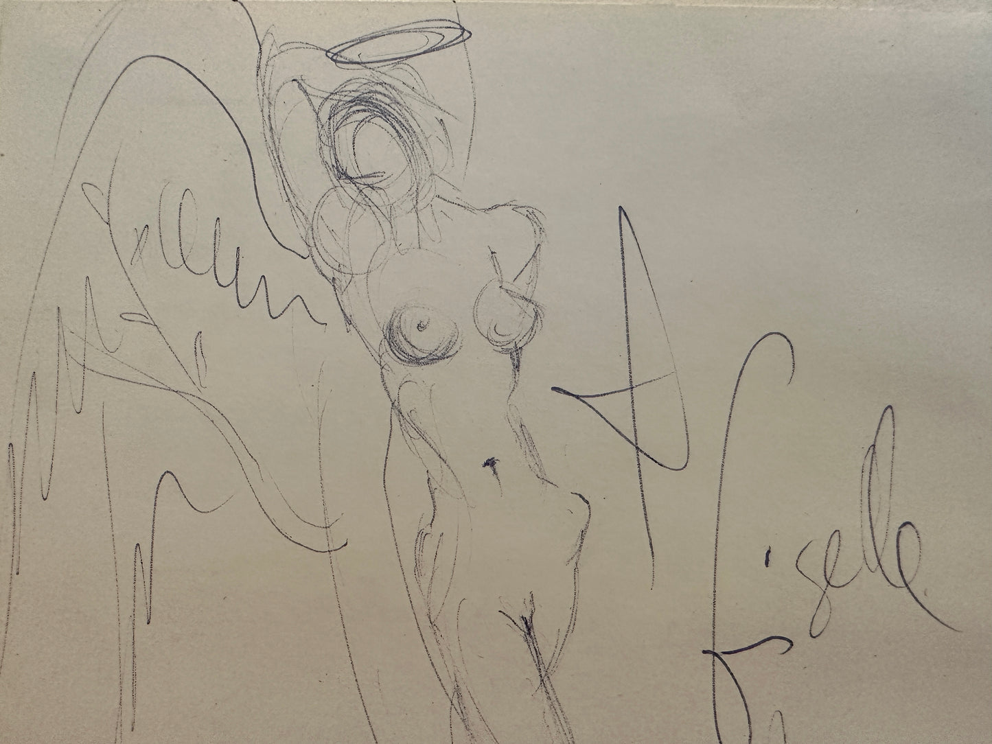 Salvador Dali Drawing: "The Angel" 1973