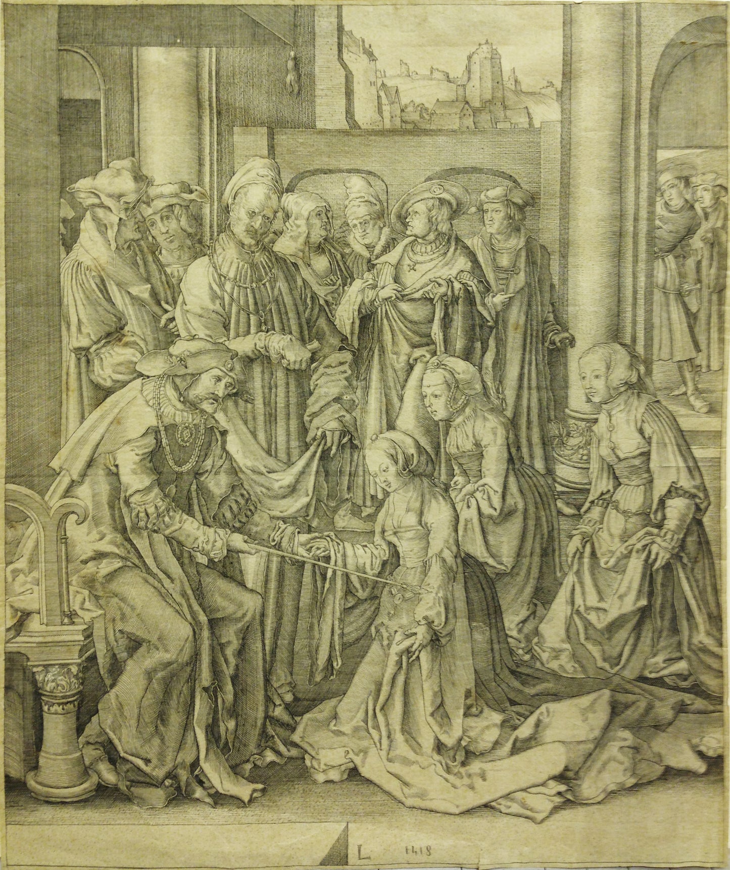 Lucas Van Leyden (Attrib) Copper Engraving: "Esther before Ahasuerus" 1518