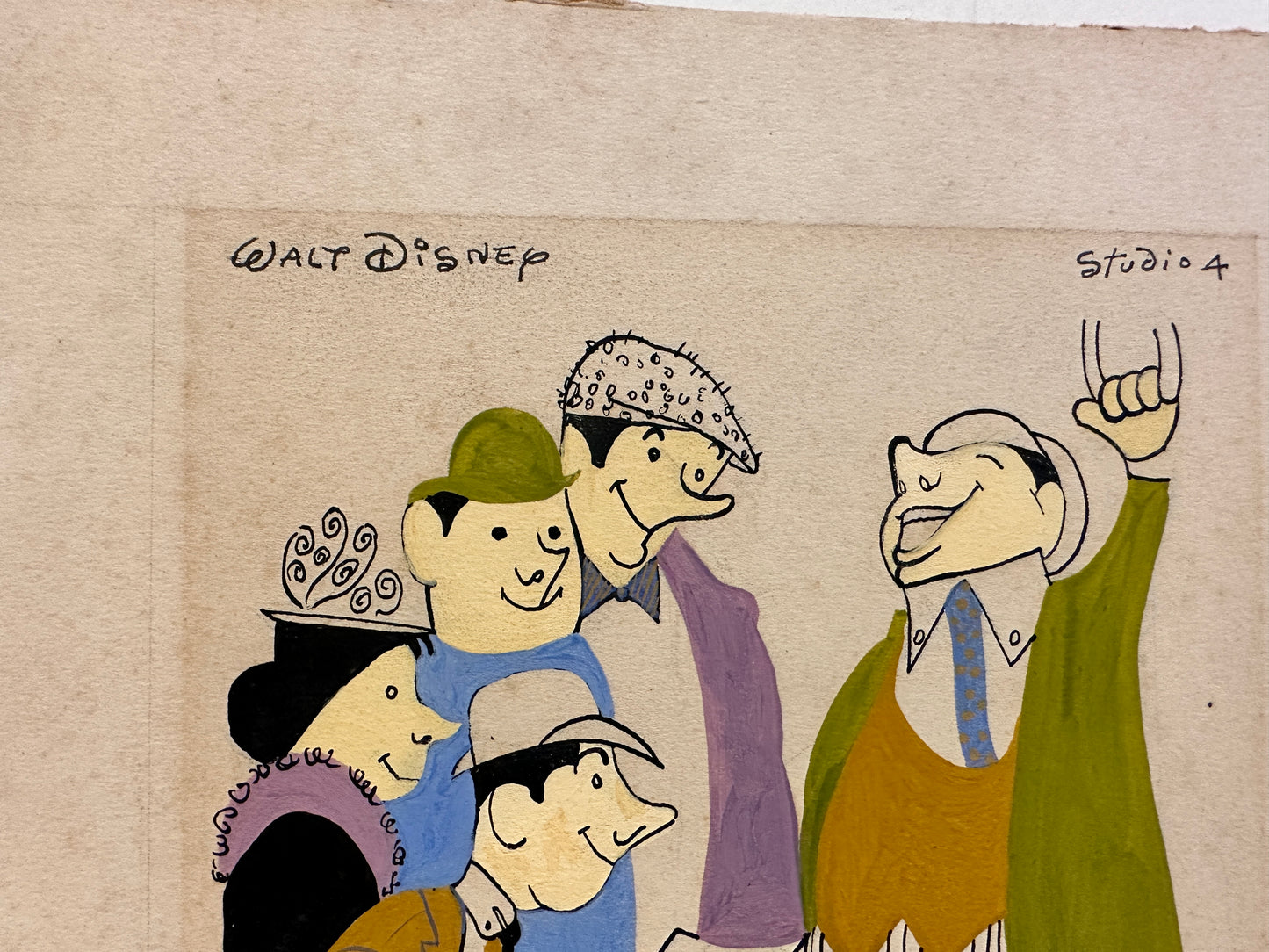 Walt Disney Signed Drawing: Five People and a Purple Poodle