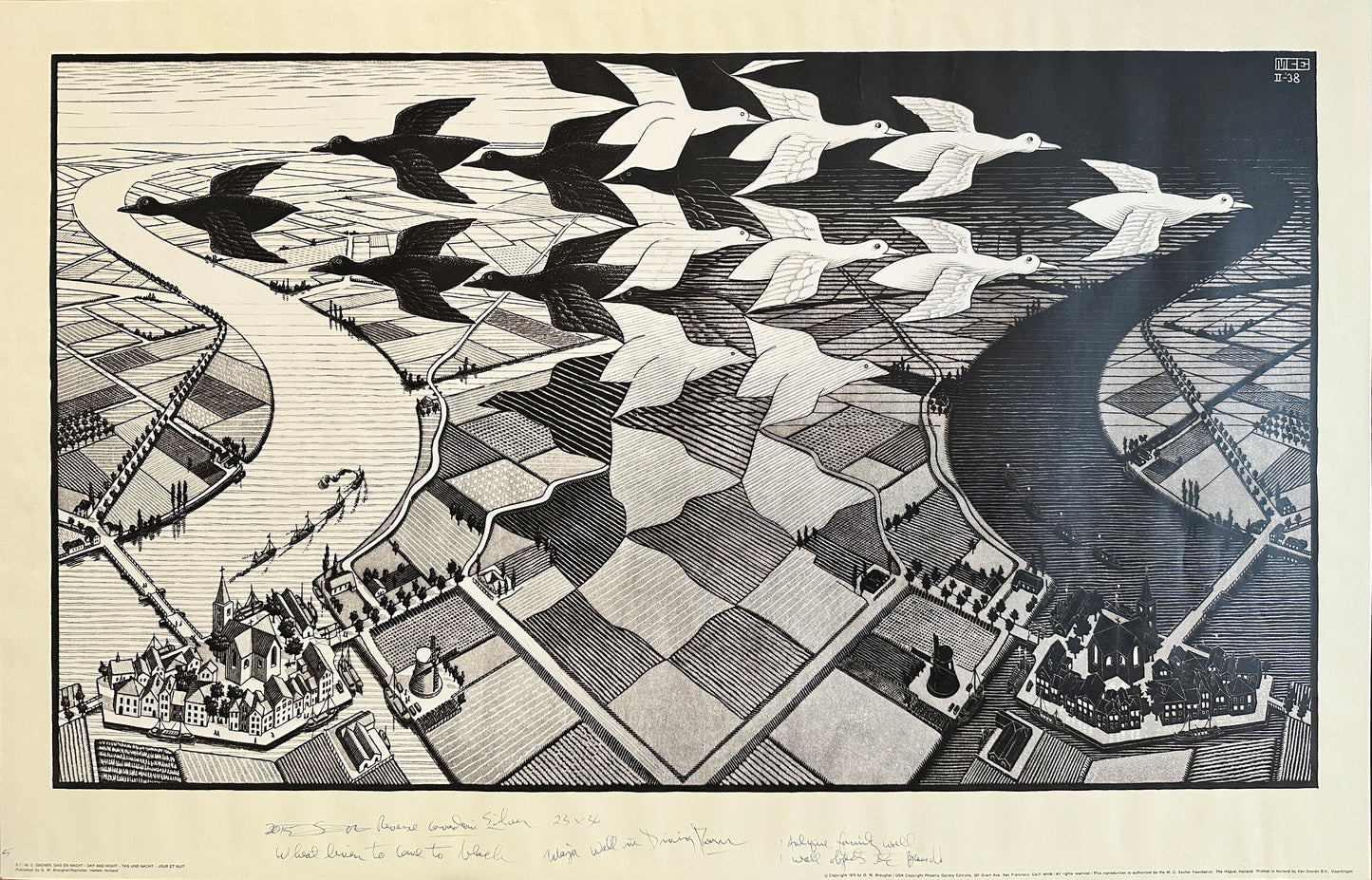 Maurits Cornelis Escher Lithograph: "Day and Night"