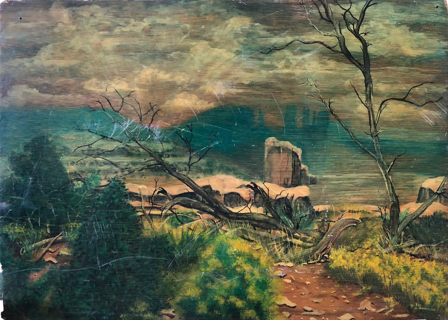 Bill Dickerson Painting: Landscape. Fallen dead trees.